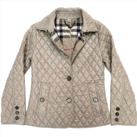 Auc Burberry COPFORD Brit Toupe Diamond Quilted Button Front Jacket S - Picture 4 of 13